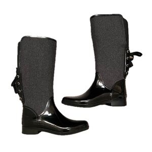 Michael Kors Larson Back Grey Gray Tie Rain Boots Black 9